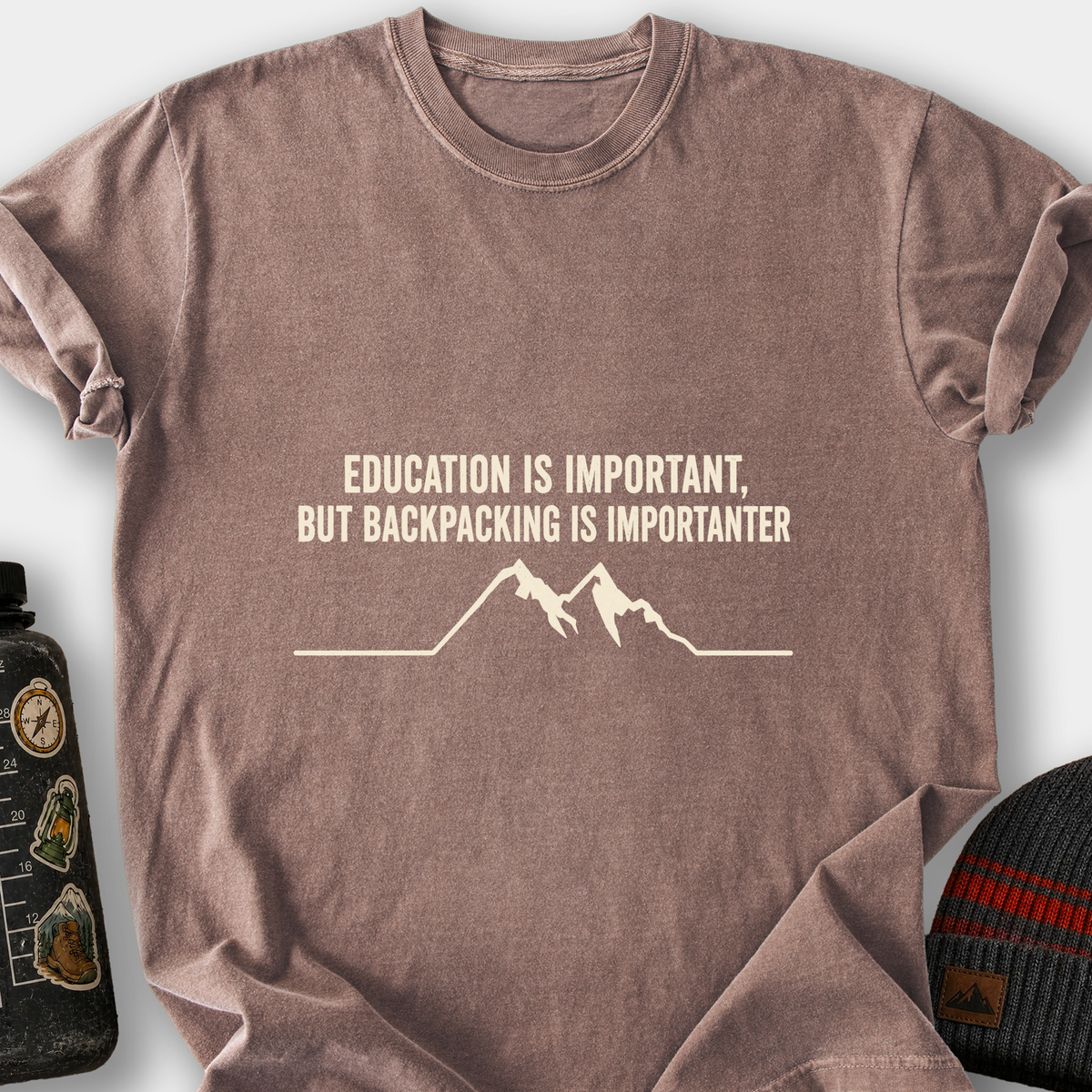 Education Is Important, But Backpacking Is Importanter T-Shirt — Espresso