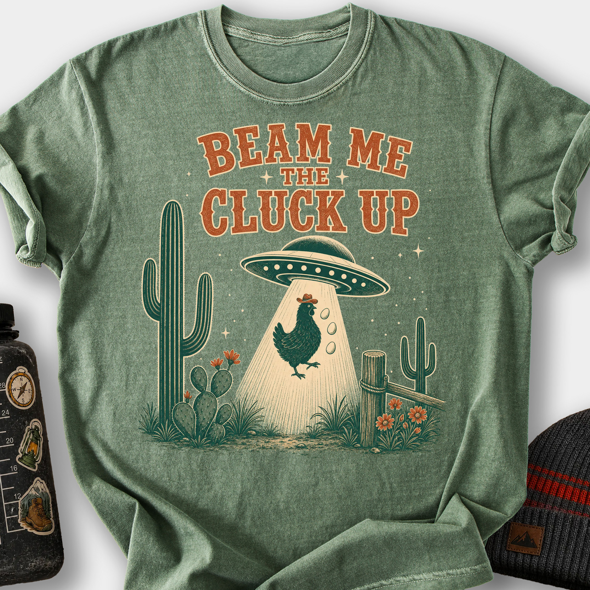 Beam Me The Cluck Up T-Shirt — Moss