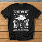 beam me up there are people here_rough brush linocut T-Shirt — Black