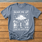 beam me up there are people here_rough brush linocut T-Shirt — Blue Jean