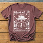 beam me up there are people here_rough brush linocut T-Shirt — Brick