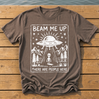 beam me up there are people here_rough brush linocut T-Shirt — Espresso