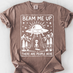 Beam Me Up, There Are People Here (Linocut) T-Shirt — Espresso