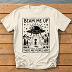 beam me up there are people here_rough brush linocut T-Shirt — Ivory