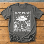 beam me up there are people here_rough brush linocut T-Shirt — Pepper