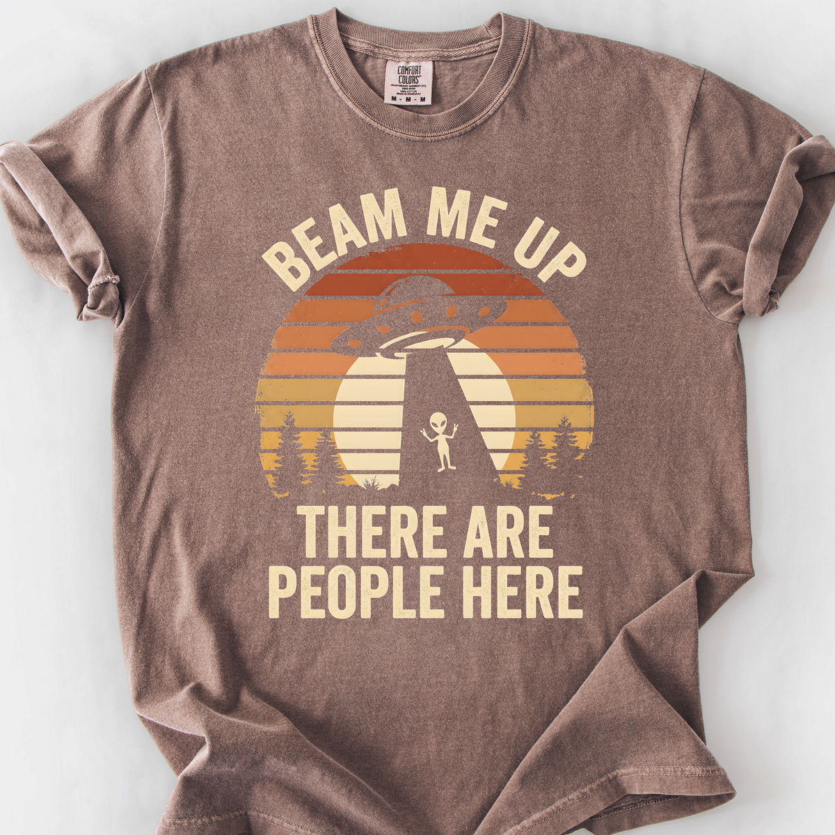 Beam Me Up, There Are People Here (Sunset) T-Shirt — Espresso