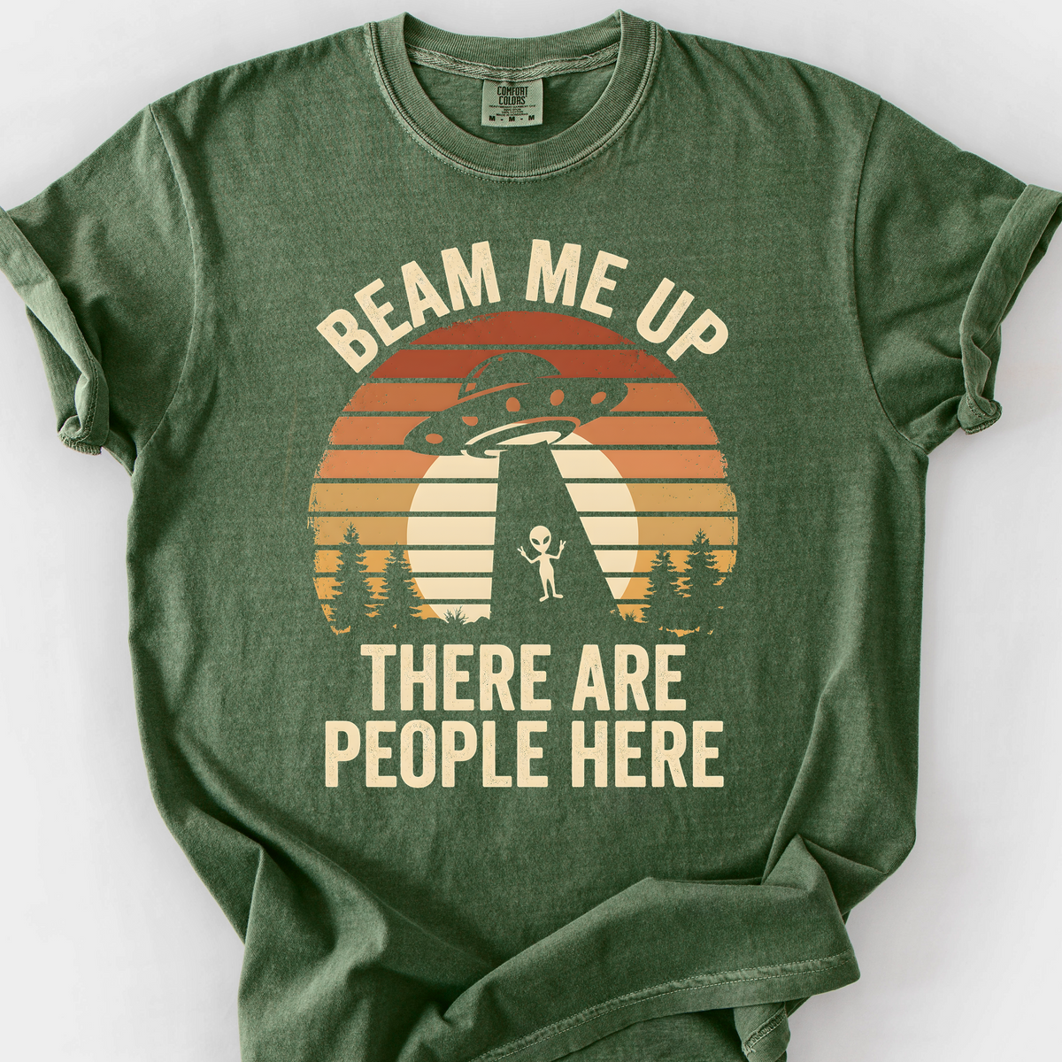Beam Me Up, There Are People Here (Sunset) T-Shirt — Moss