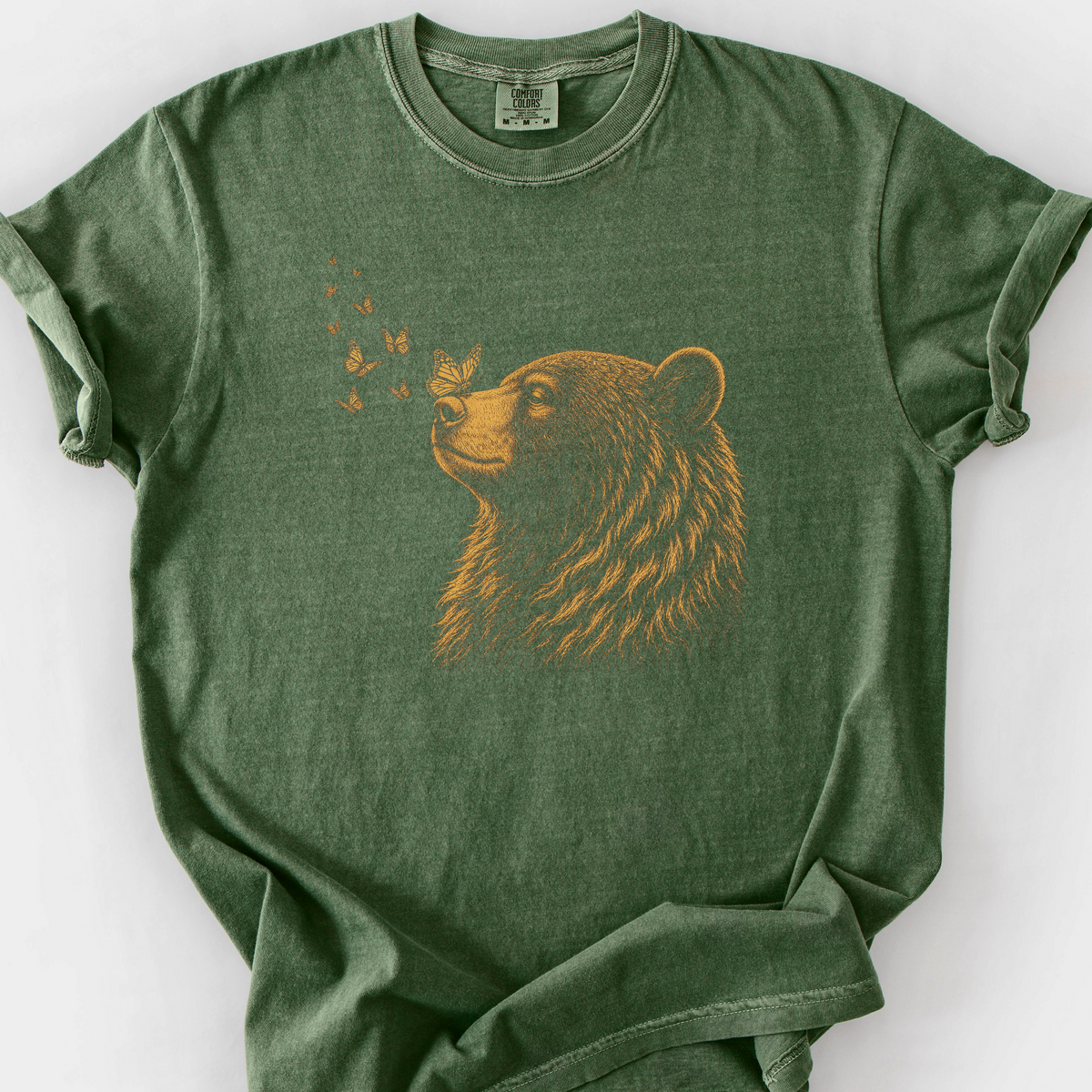 Bear And Butterflies T-Shirt — Moss