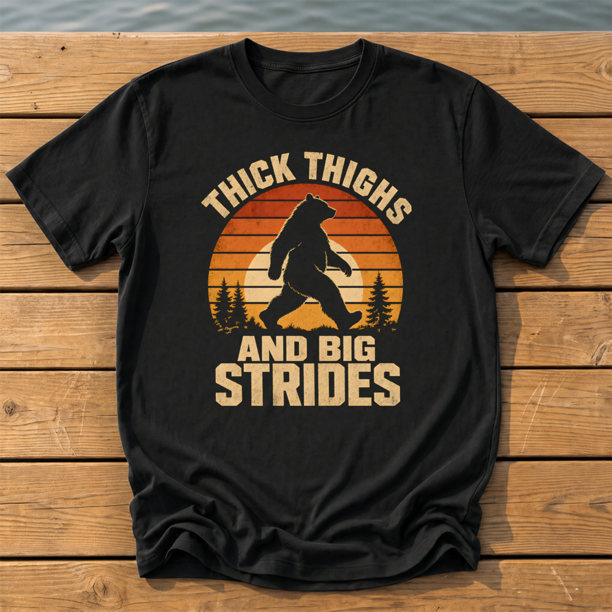 bear thick thighs sunset slat T-Shirt — Black