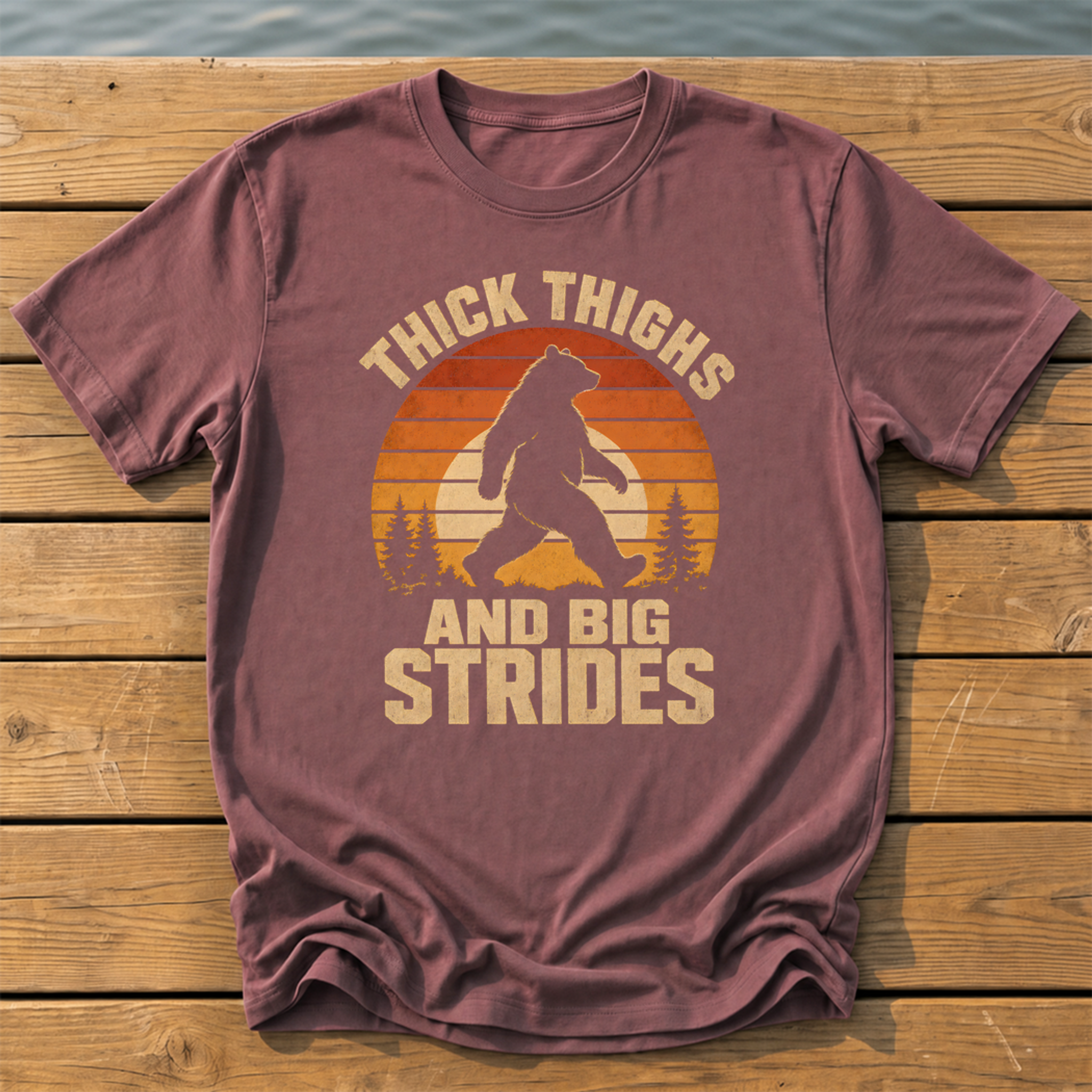bear thick thighs sunset slat T-Shirt — Brick