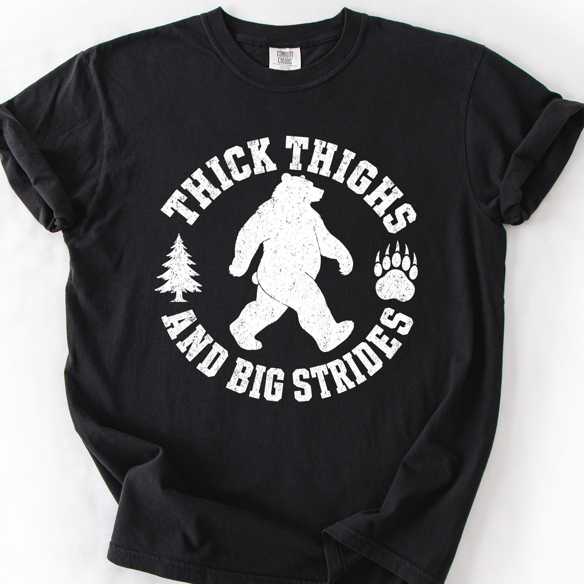 Thick Thighs and Big Strides (Varsity) T-Shirt — Black