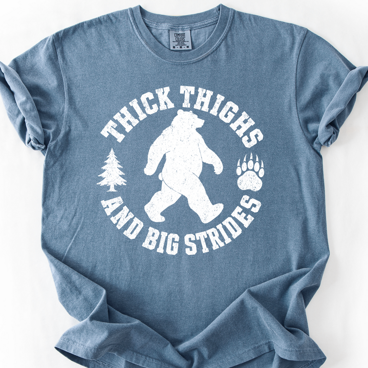 Thick Thighs and Big Strides (Varsity) T-Shirt — Blue Jean