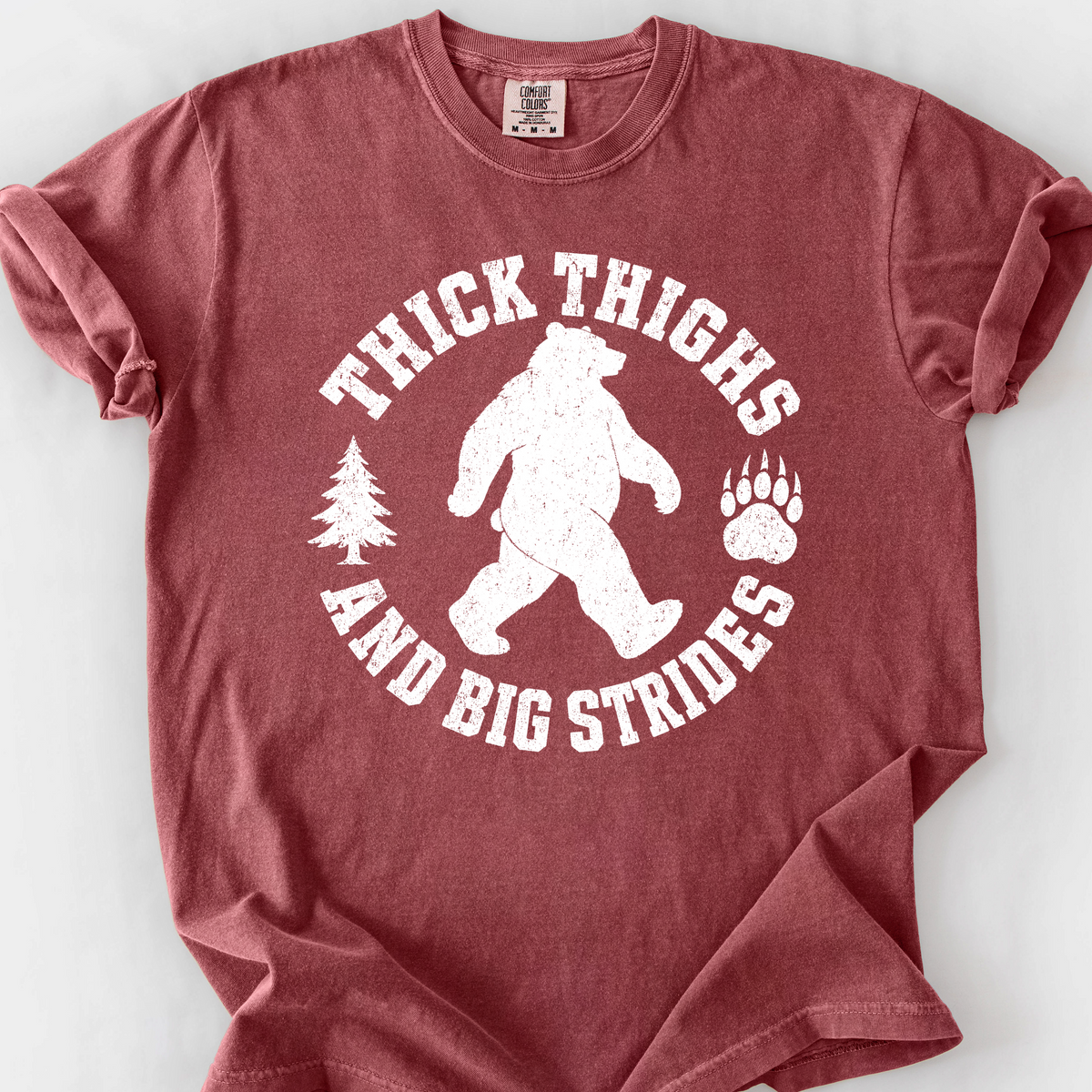 Thick Thighs and Big Strides (Varsity) T-Shirt — Brick