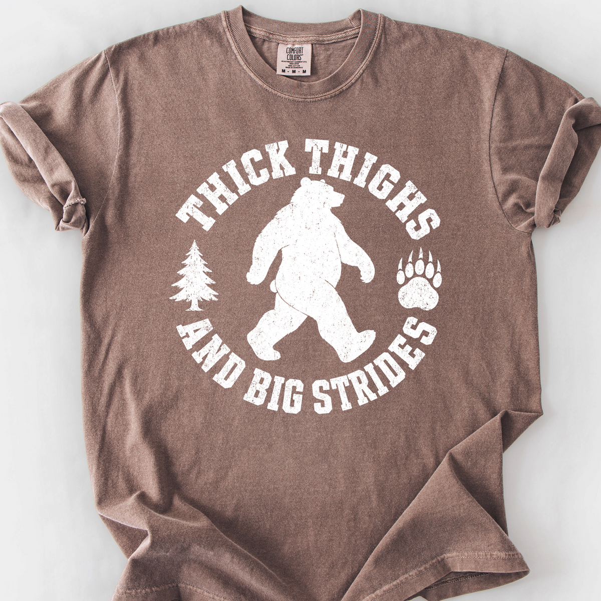 Thick Thighs and Big Strides (Varsity) T-Shirt — Espresso