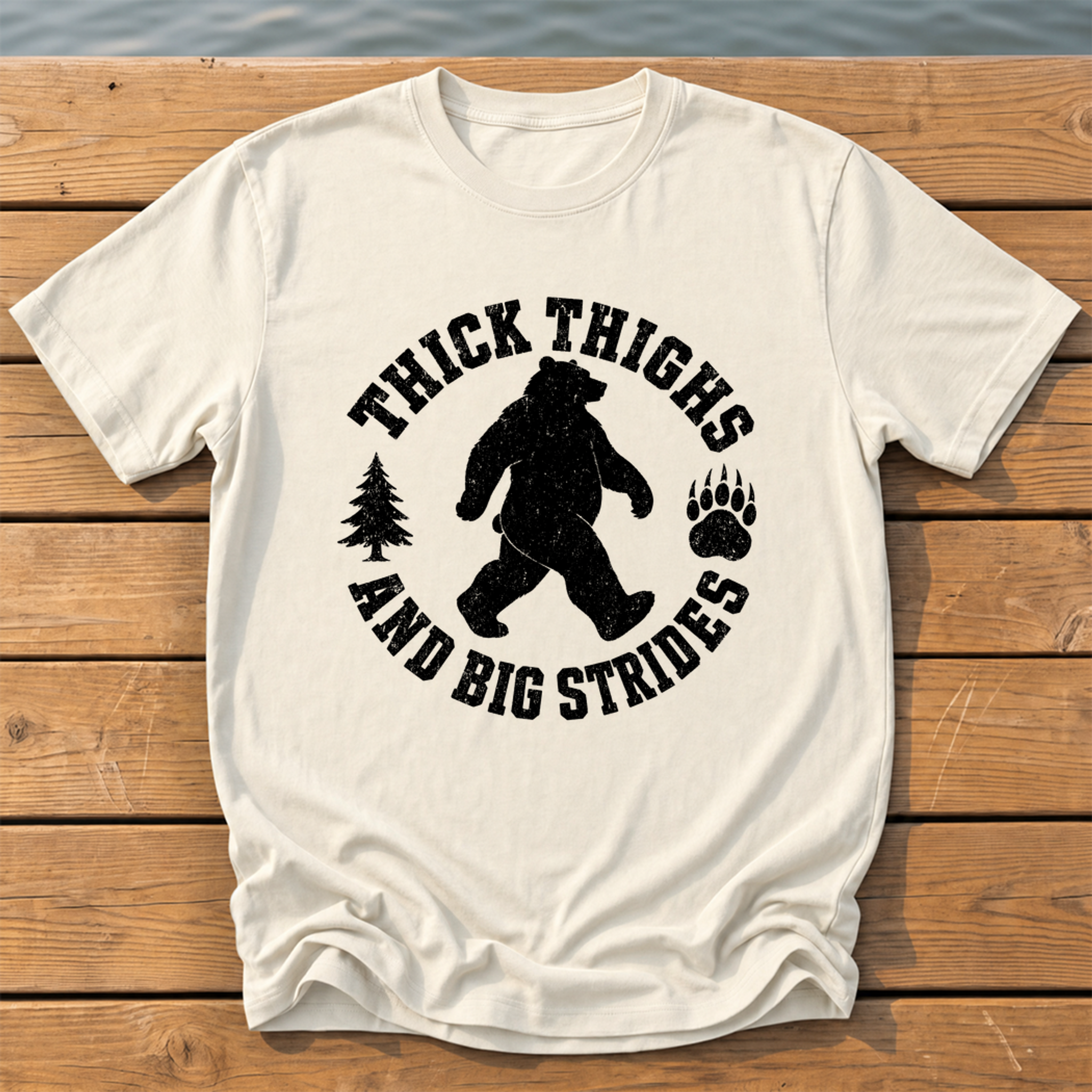 bear thick thighs varsity badge T-Shirt — Ivory