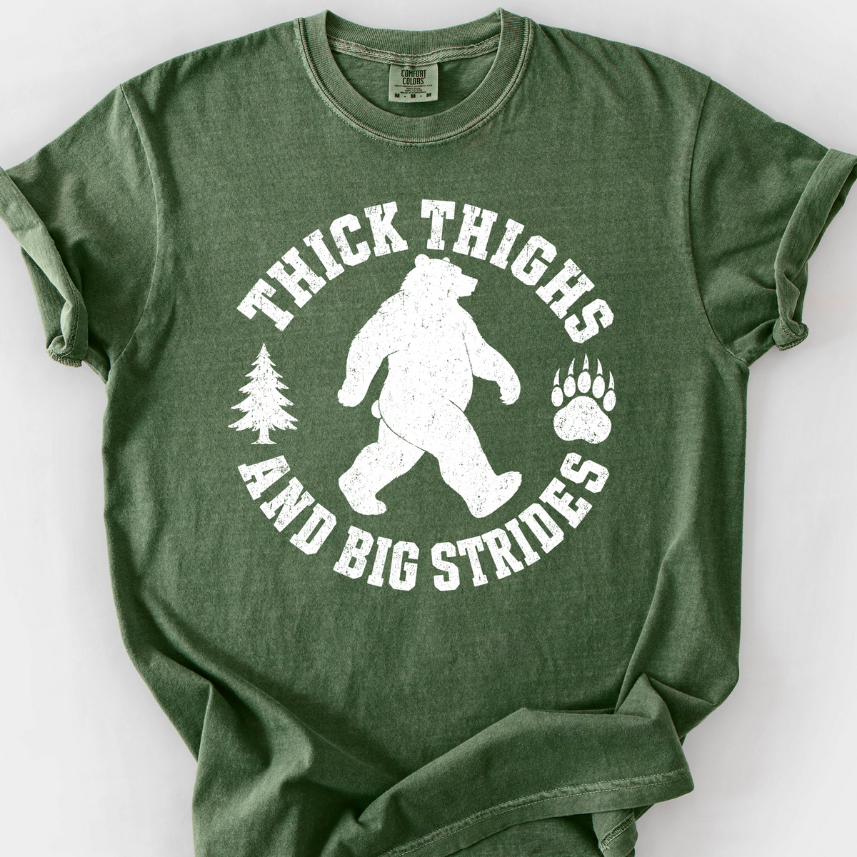 Thick Thighs and Big Strides (Varsity) T-Shirt — Moss