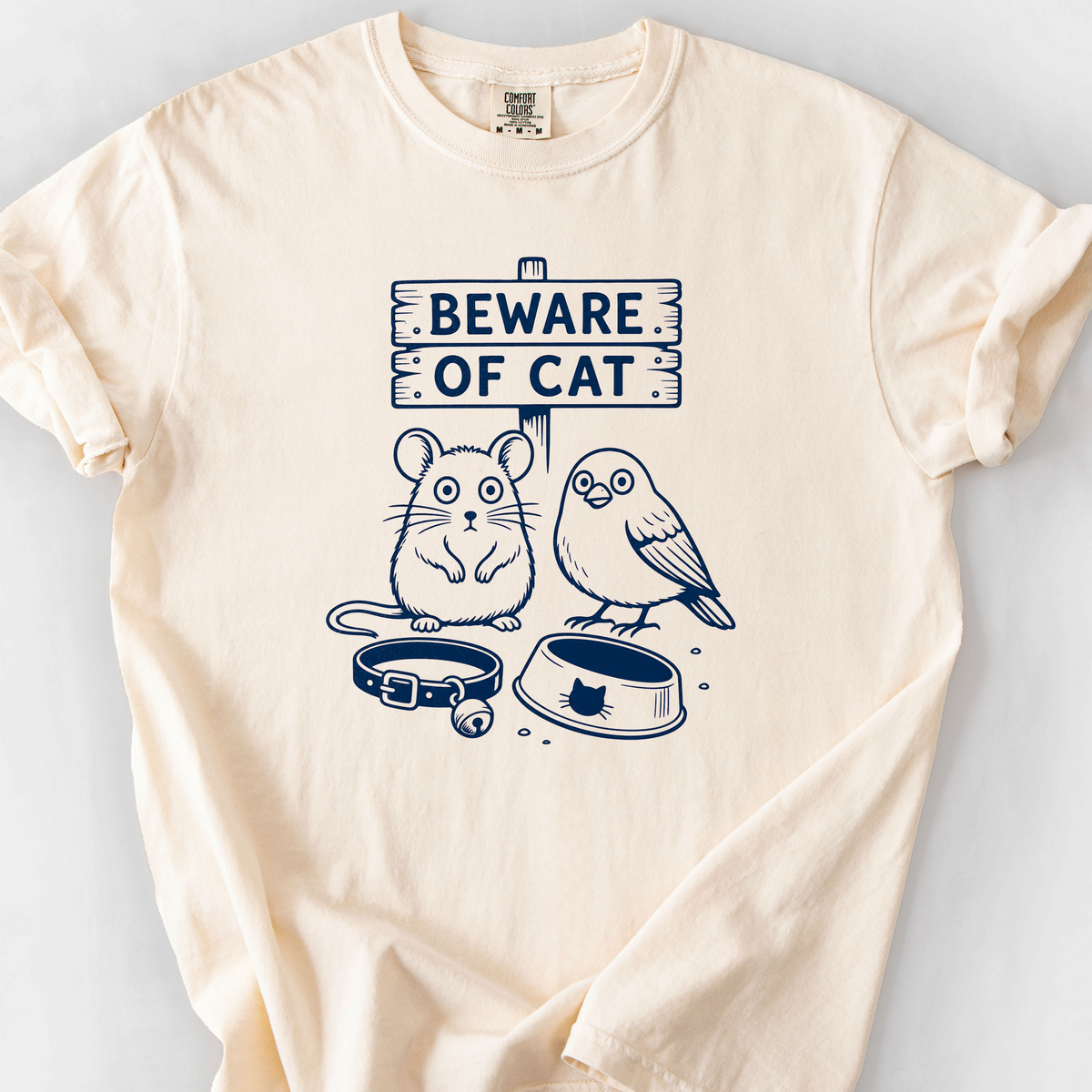 Beware Of Cat T-Shirt — Ivory