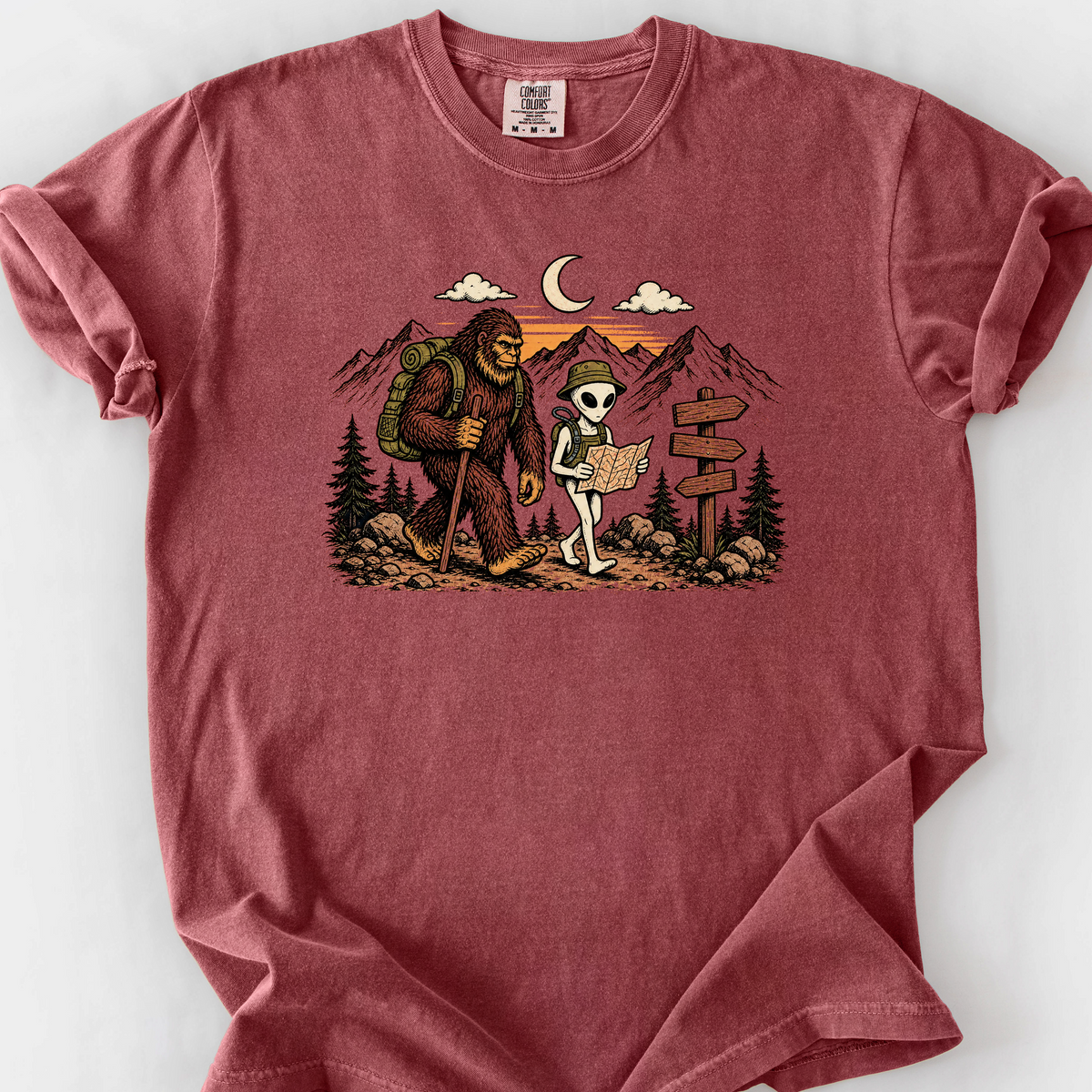 Bigfoot Alien Hike T-Shirt — Brick