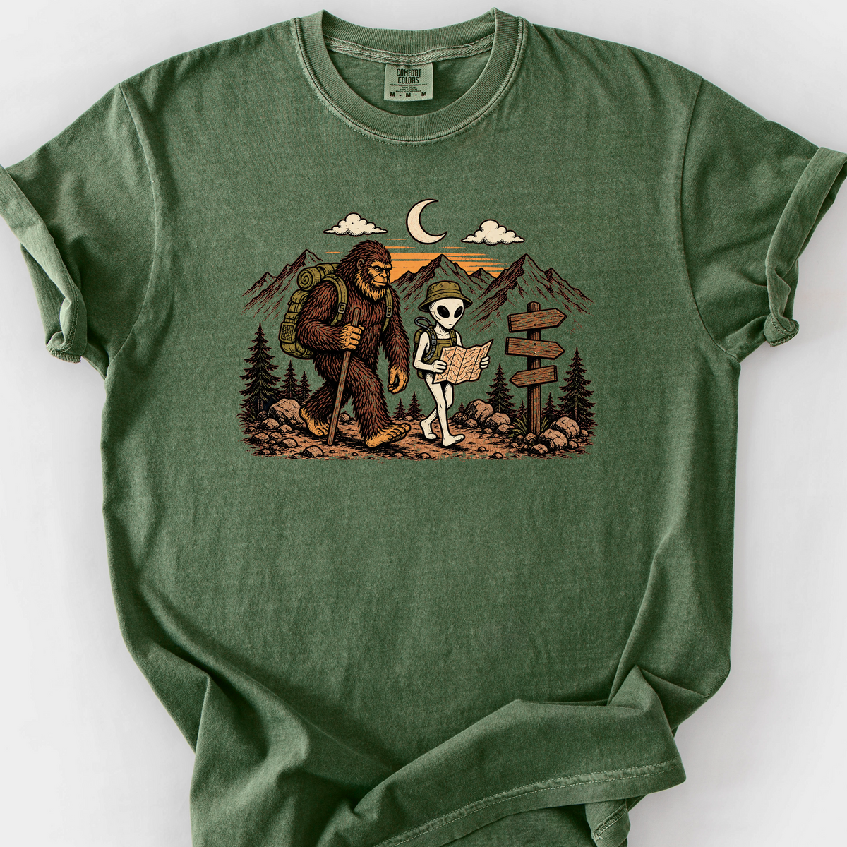 Bigfoot Alien Hike T-Shirt — Moss