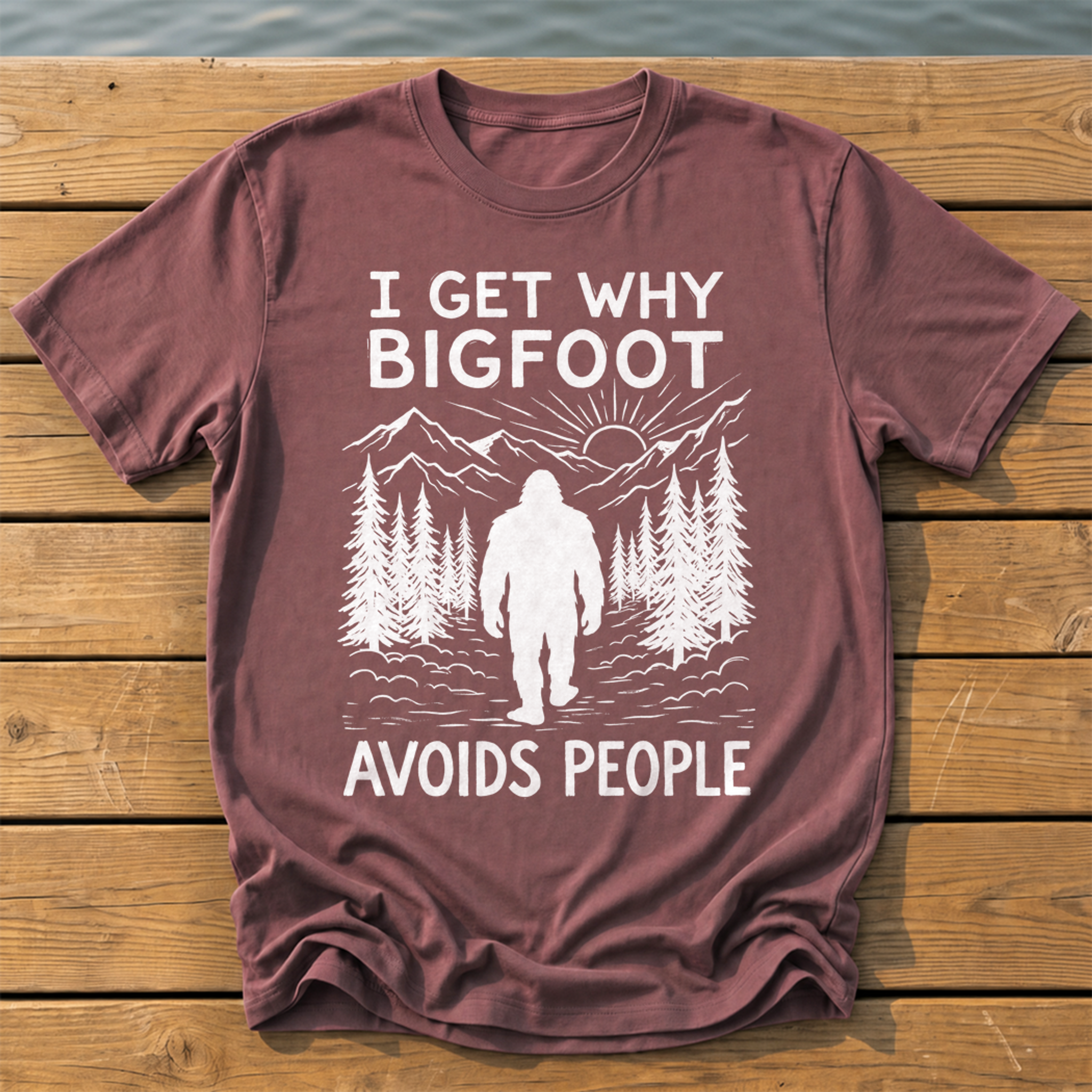 Bigfoot Avoids People T-Shirt — Brick