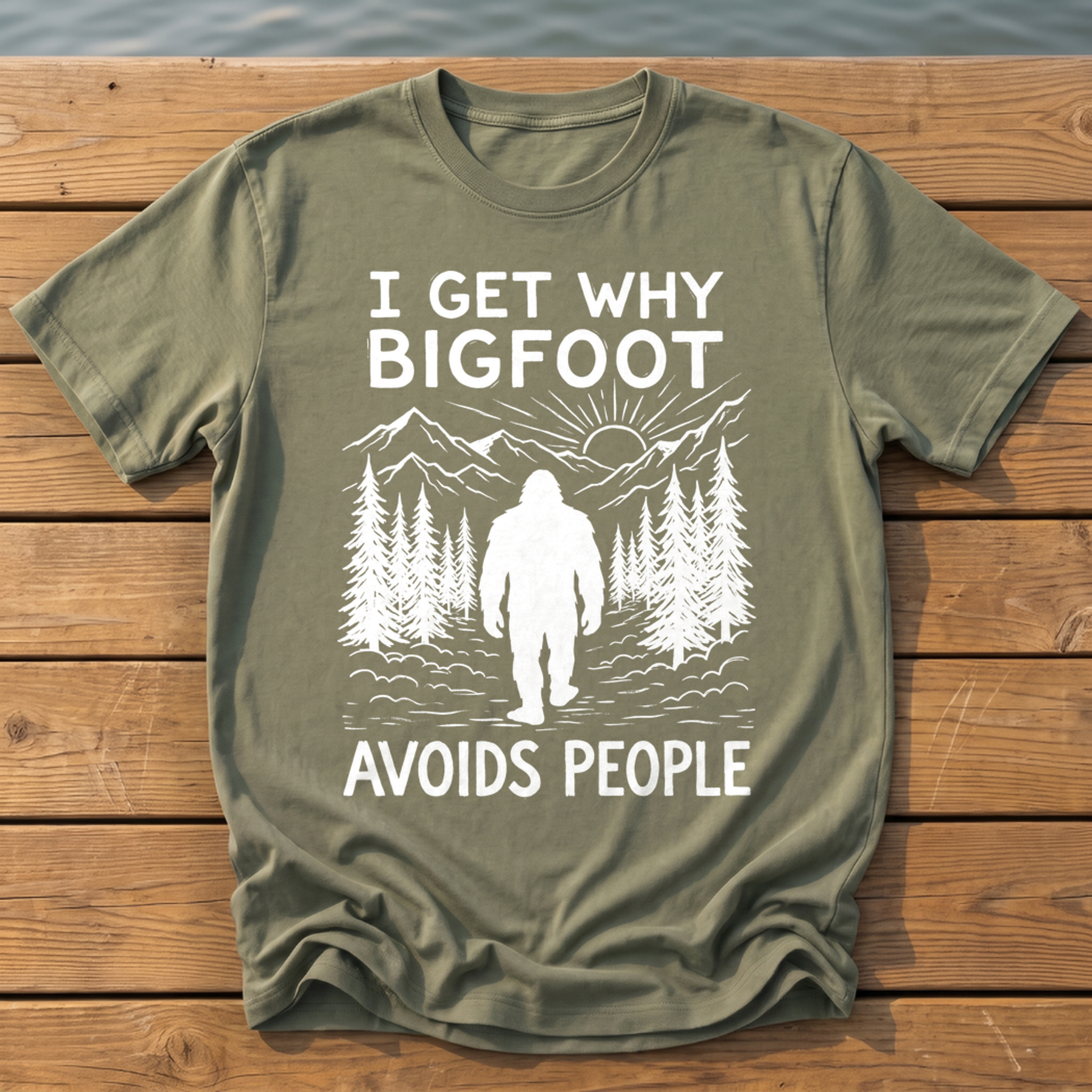 Bigfoot Avoids People T-Shirt — Moss
