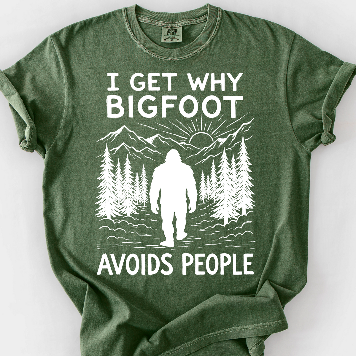 Bigfoot Avoids People T-Shirt — Moss