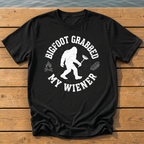 Bigfoot Grabbed My Wiener (Varsity) T-Shirt — Black