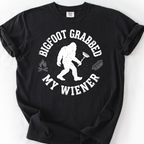 Bigfoot Grabbed My Wiener (Varsity) T-Shirt — Black