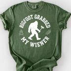 Bigfoot Grabbed My Wiener (Varsity) T-Shirt — Moss