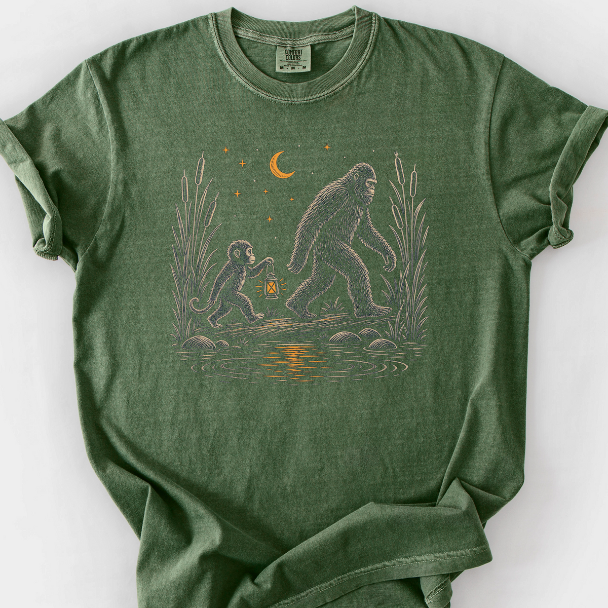 Bigfoot Lantern Night T-Shirt — Moss