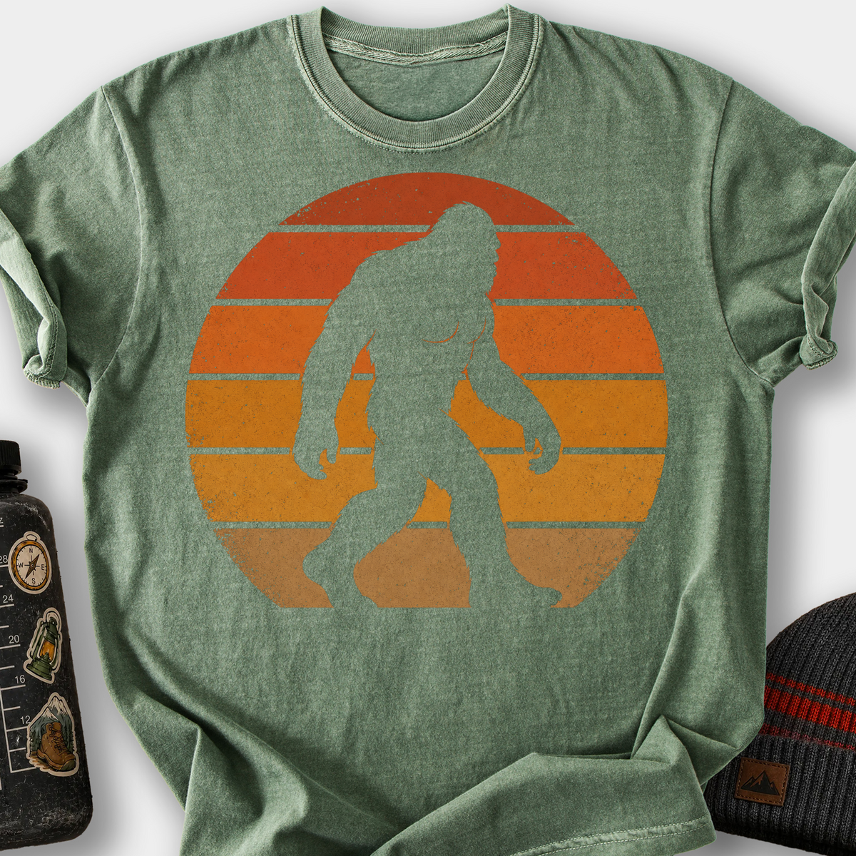 Bigfoot Retro Sunset T-Shirt — Moss