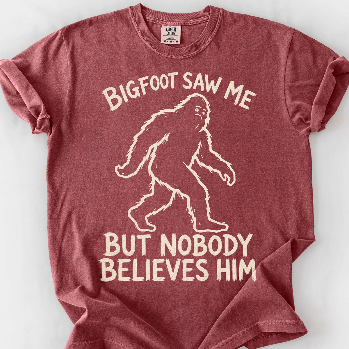 Bigfoot Saw Me T-Shirt — Brick