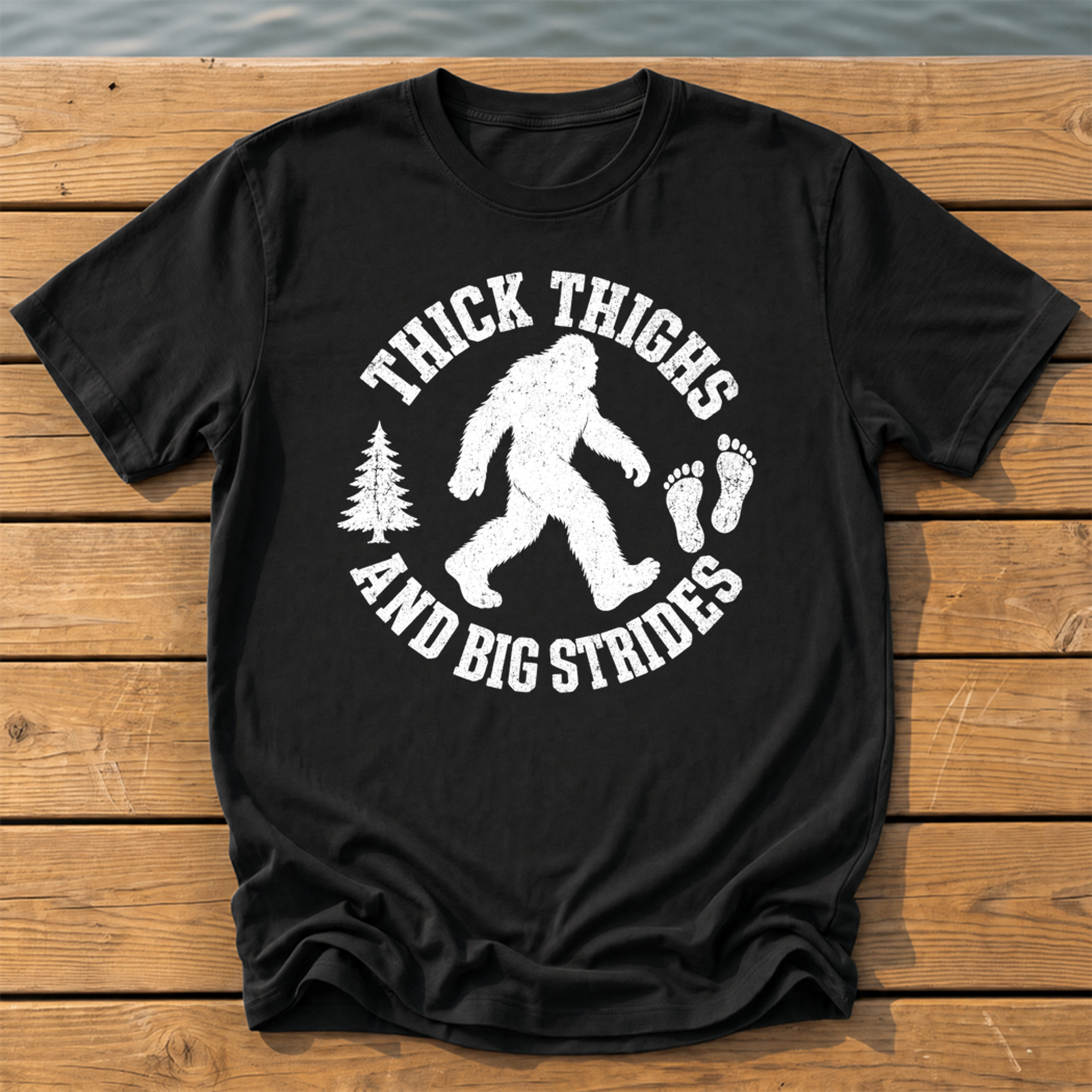 bigfoot thick thighs varsity badge T-Shirt — Black