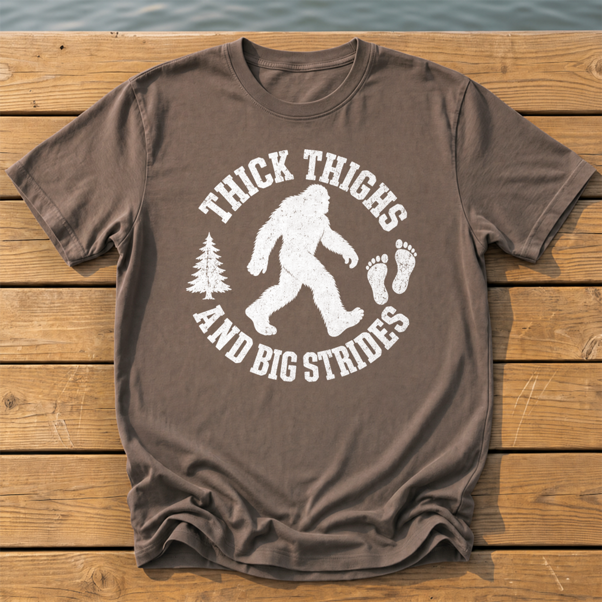 bigfoot thick thighs varsity badge T-Shirt — Espresso