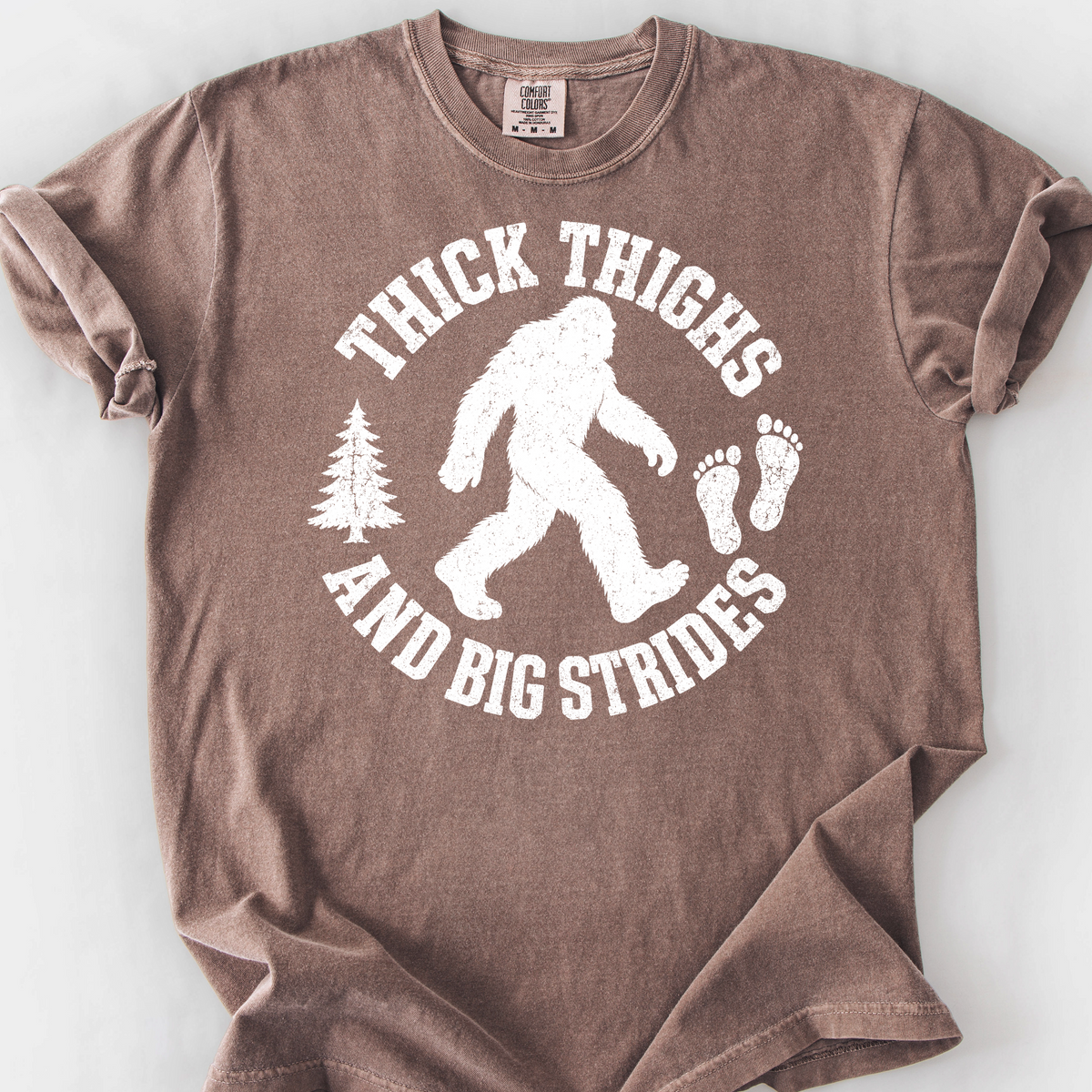 Thick Thighs and Big Strides (Bigfoot) T-Shirt — Espresso