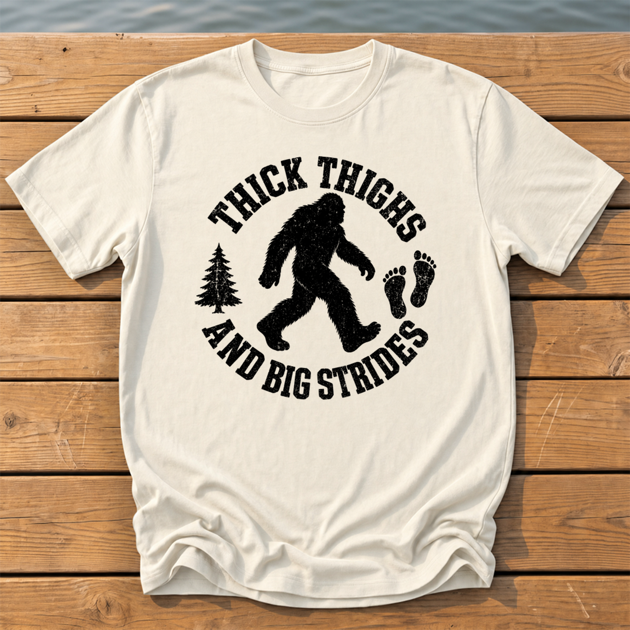 bigfoot thick thighs varsity badge T-Shirt — Ivory