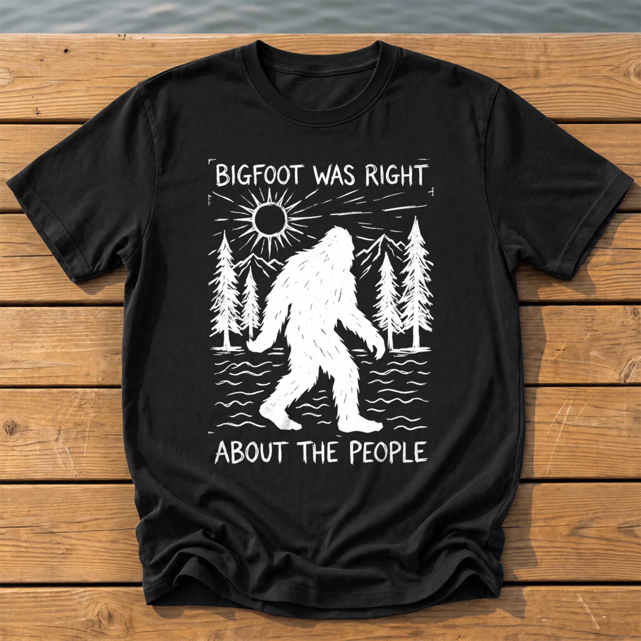 bigfoot was right about the people_rough brush linocut T-Shirt — Black