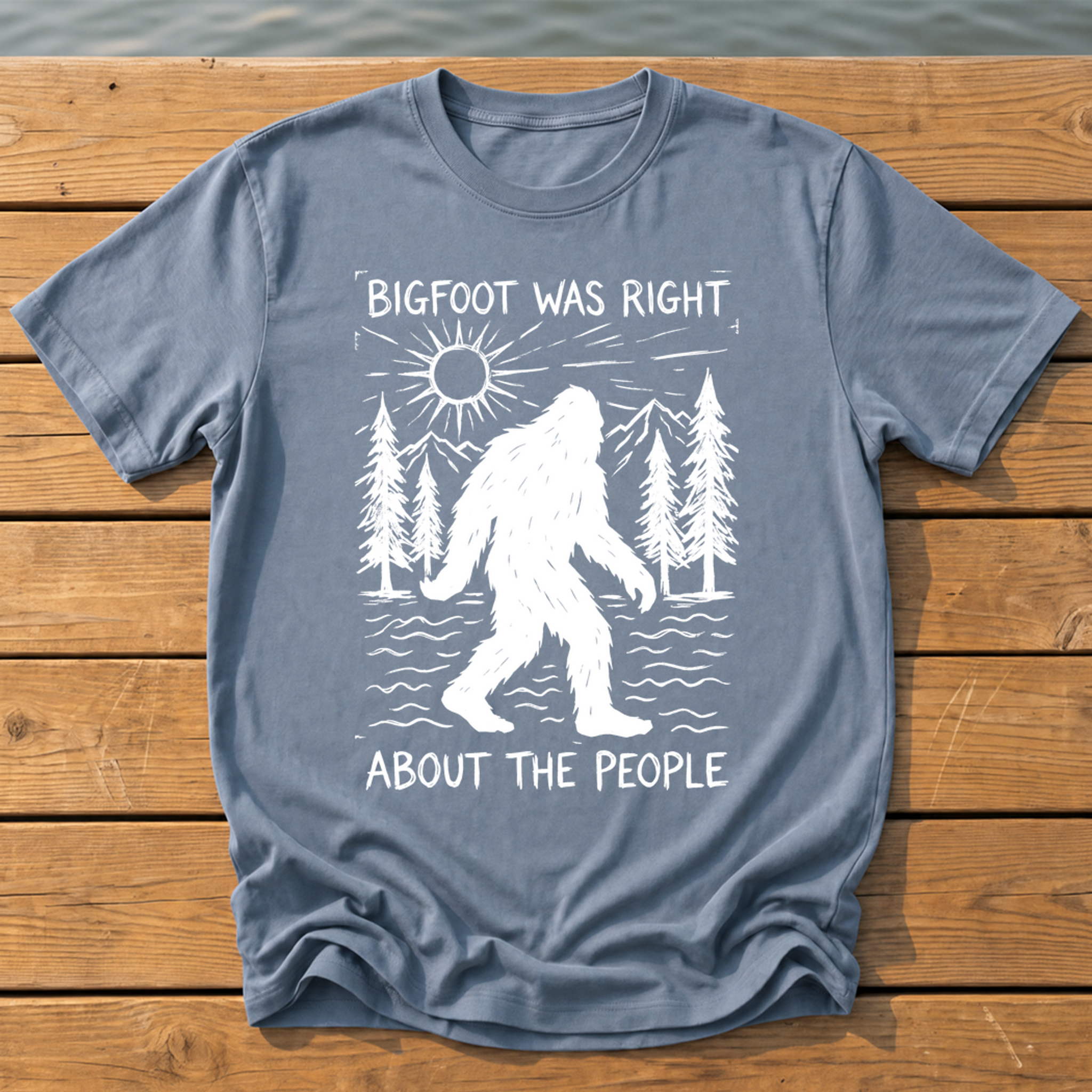 bigfoot was right about the people_rough brush linocut T-Shirt — Blue Jean