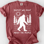 Bigfoot Was Right About the People (Linocut) T-Shirt — Brick