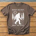 bigfoot was right about the people_rough brush linocut T-Shirt — Espresso
