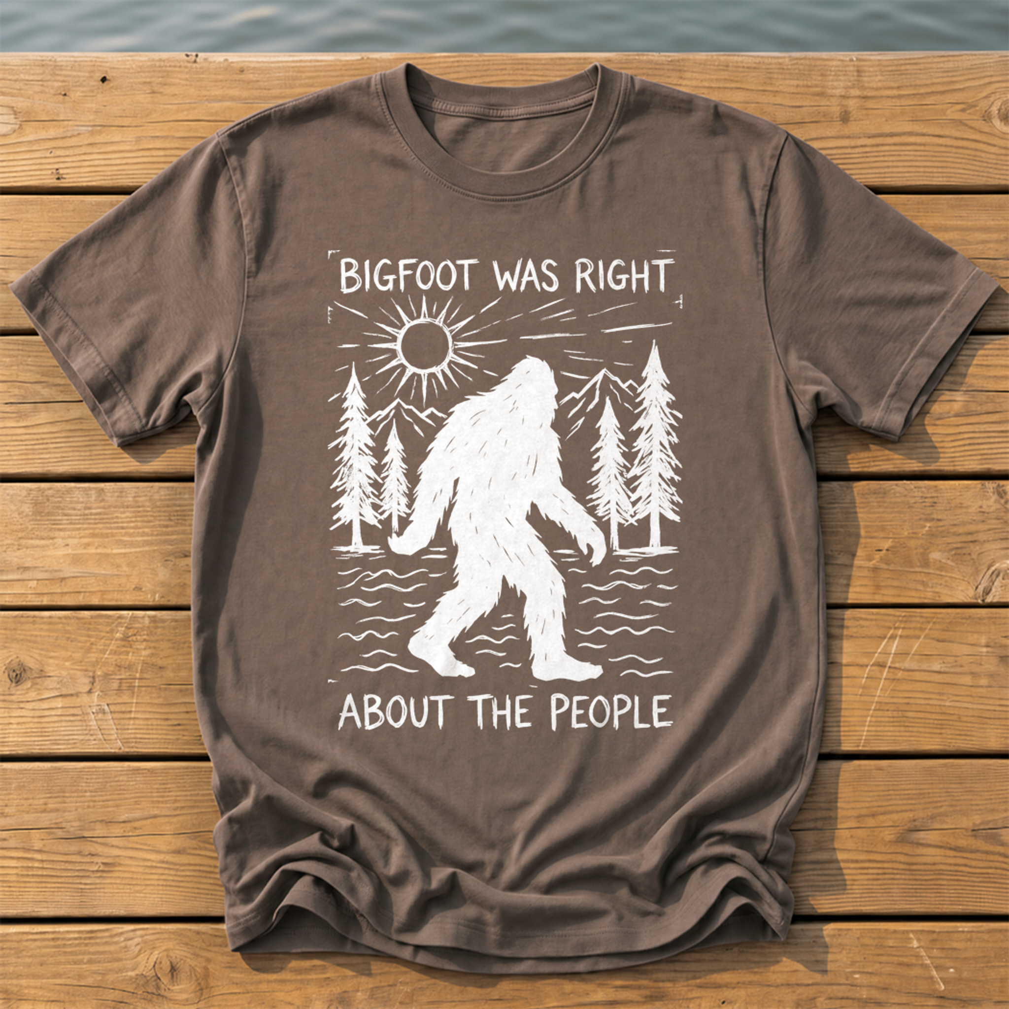 bigfoot was right about the people_rough brush linocut T-Shirt — Espresso