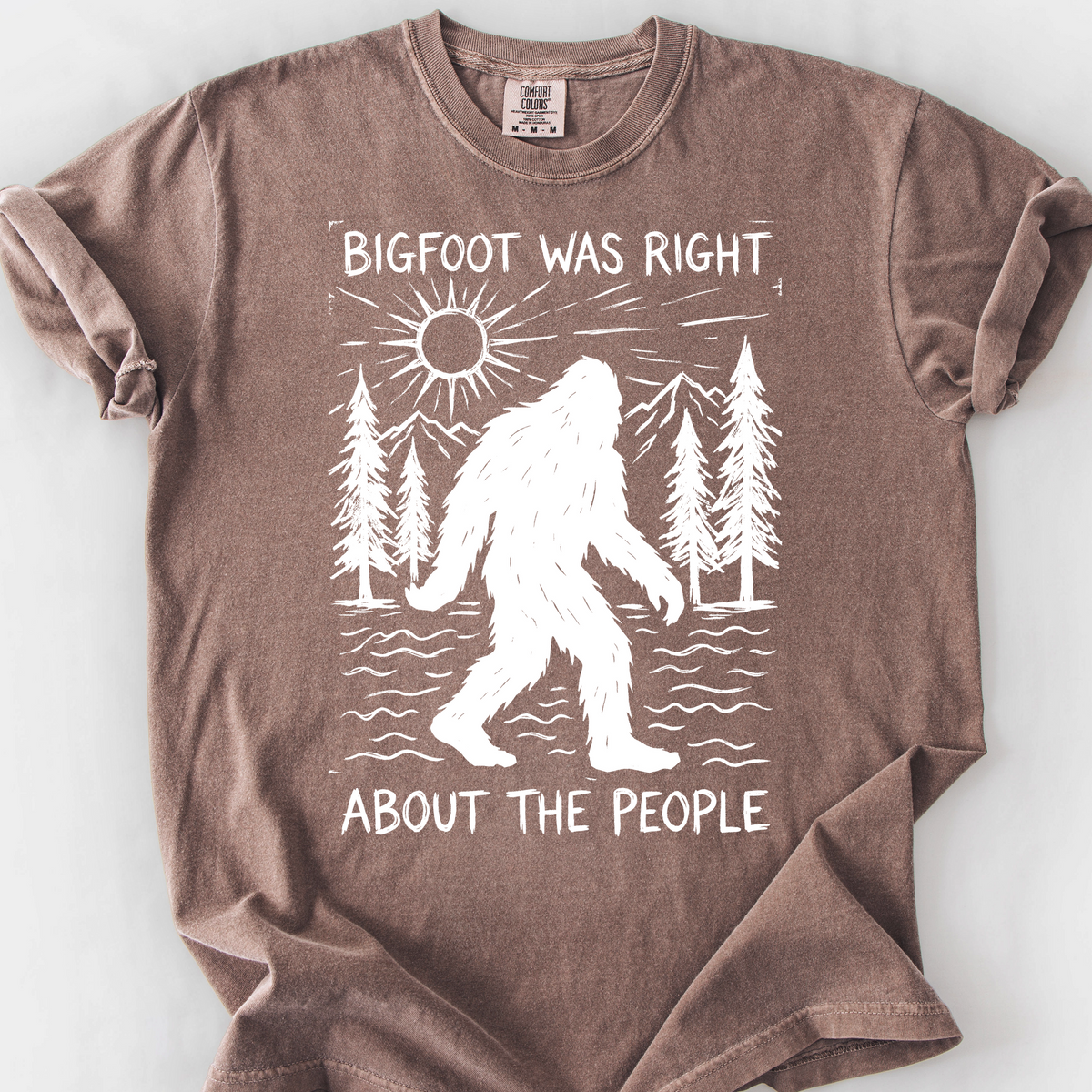 Bigfoot Was Right About the People (Linocut) T-Shirt — Espresso