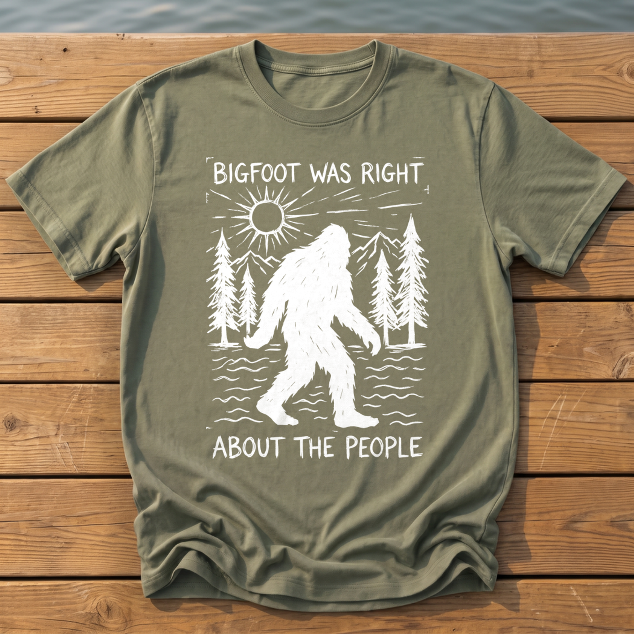 bigfoot was right about the people_rough brush linocut T-Shirt — Moss