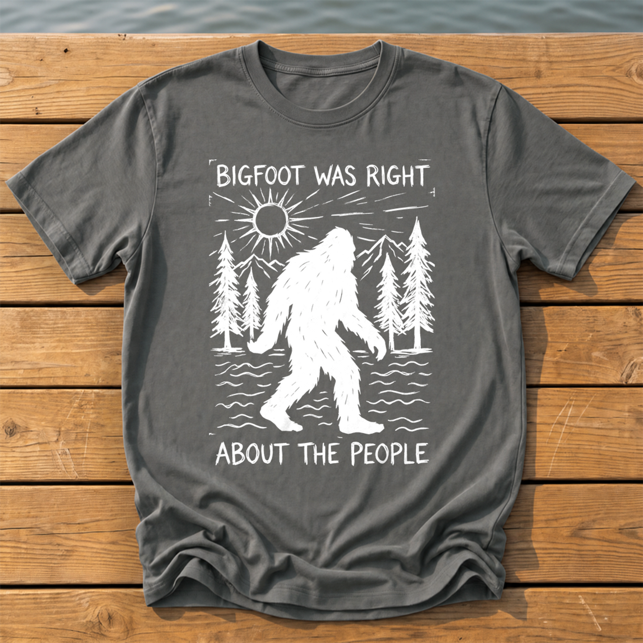 bigfoot was right about the people_rough brush linocut T-Shirt — Pepper