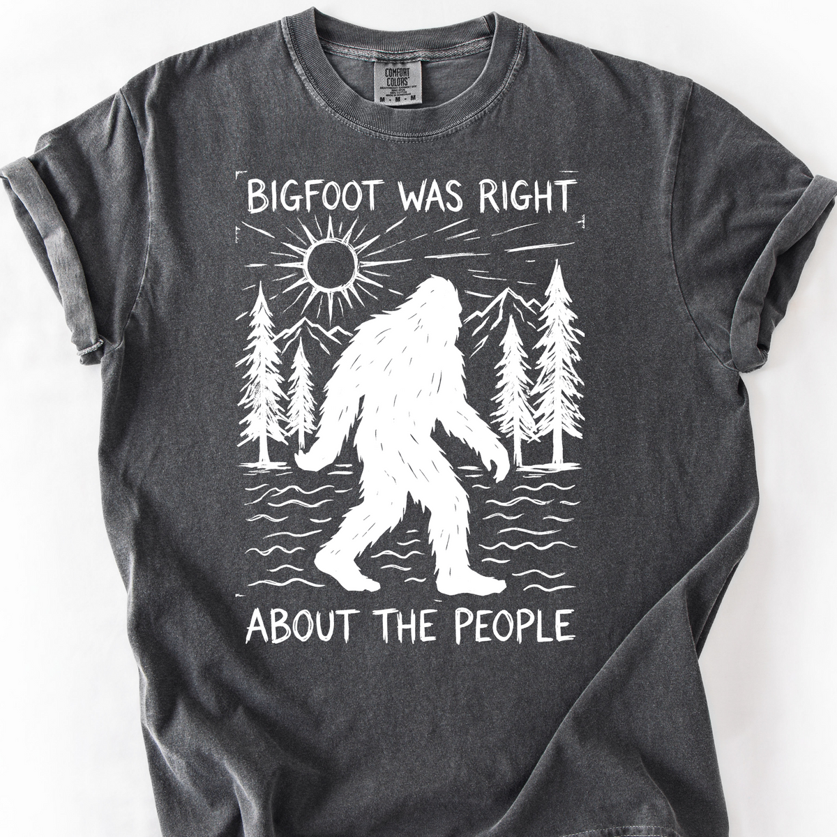 Bigfoot Was Right About the People (Linocut) T-Shirt — Pepper