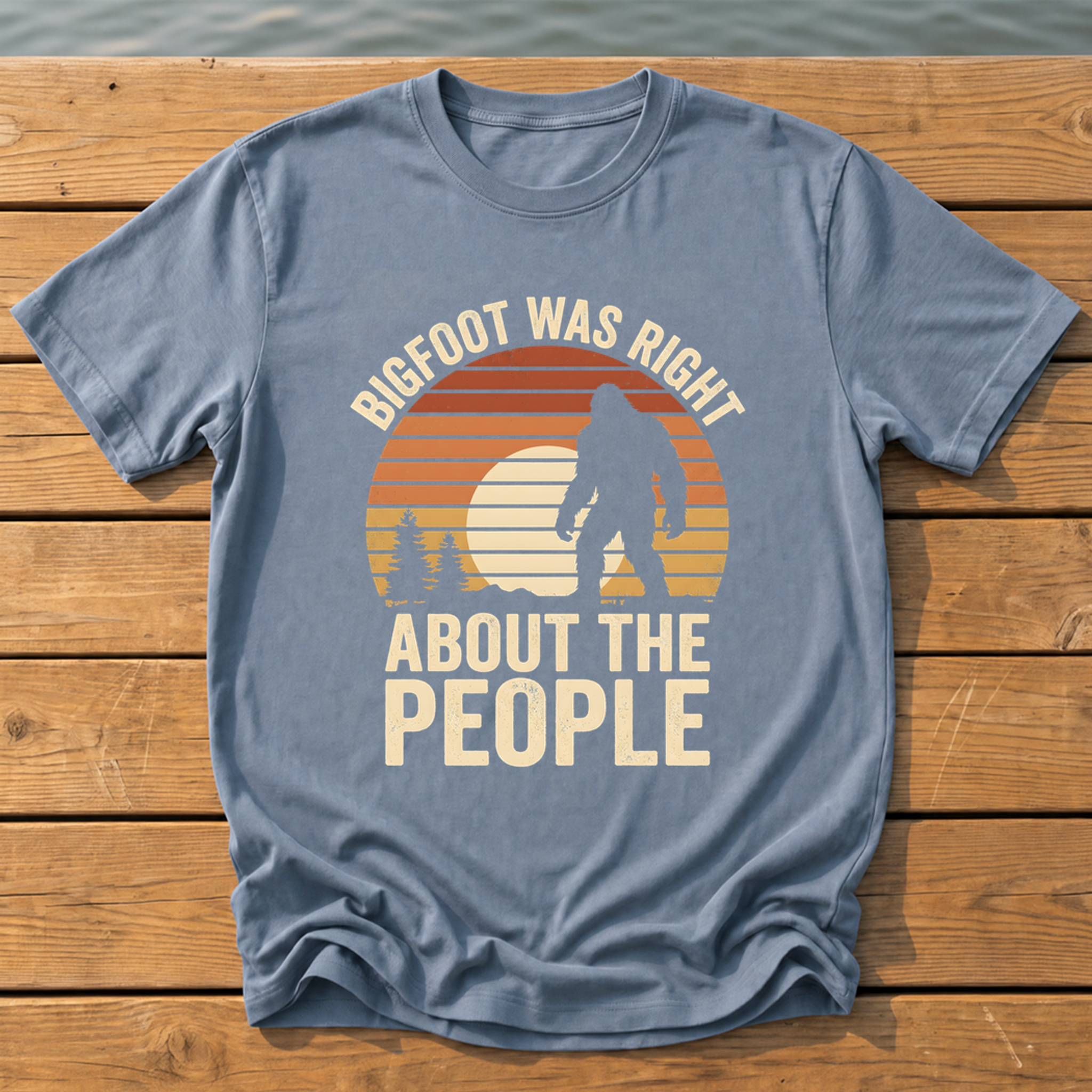 bigfoot was right about the people_sunset slat silhouette T-Shirt — Blue Jean