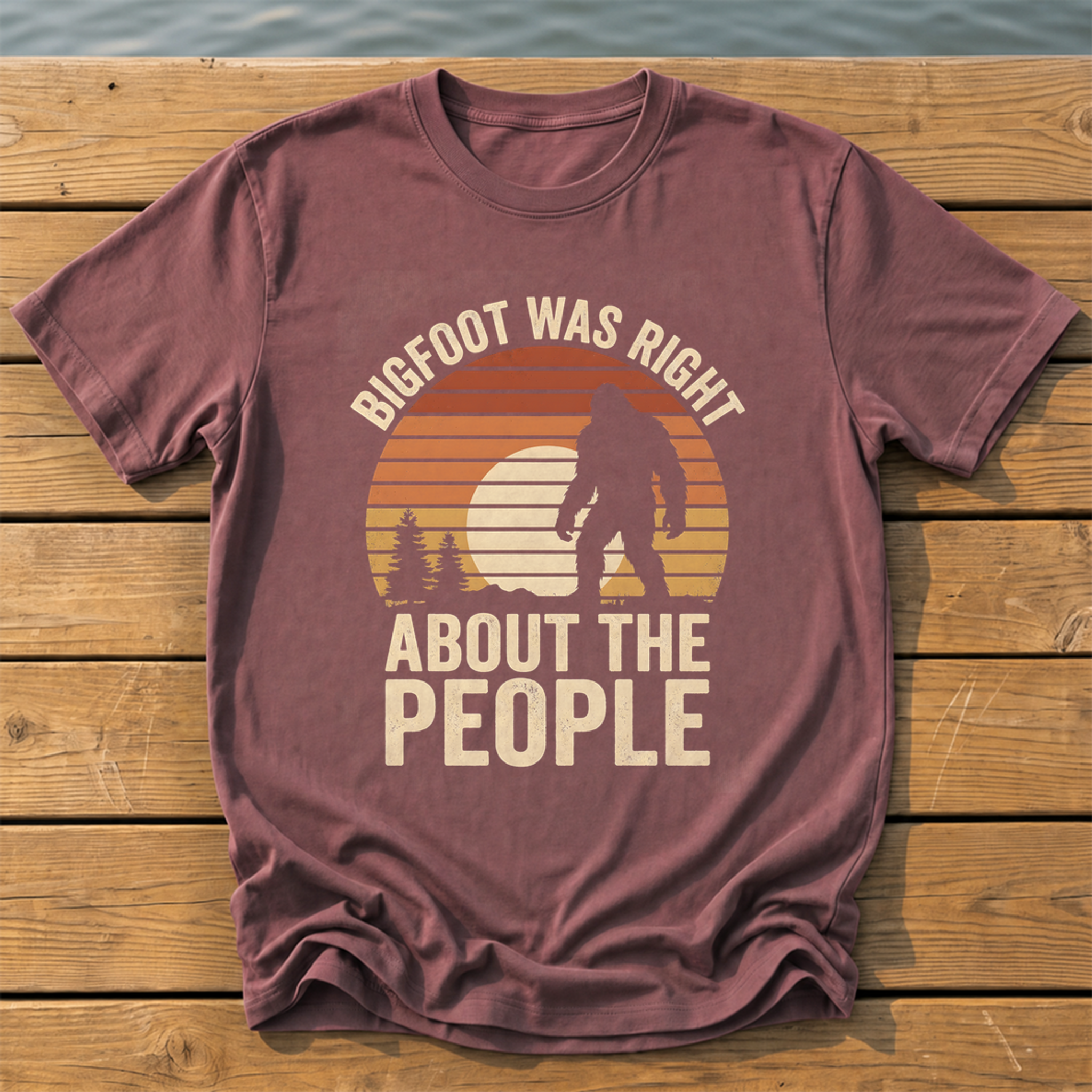 bigfoot was right about the people_sunset slat silhouette T-Shirt — Brick