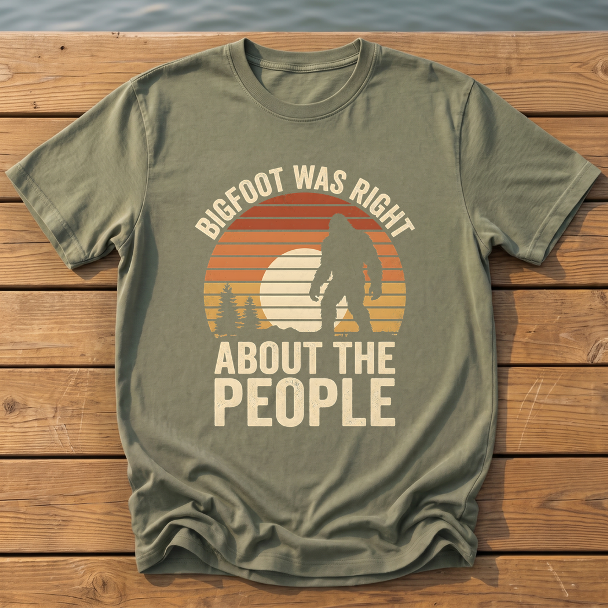 bigfoot was right about the people_sunset slat silhouette T-Shirt — Moss