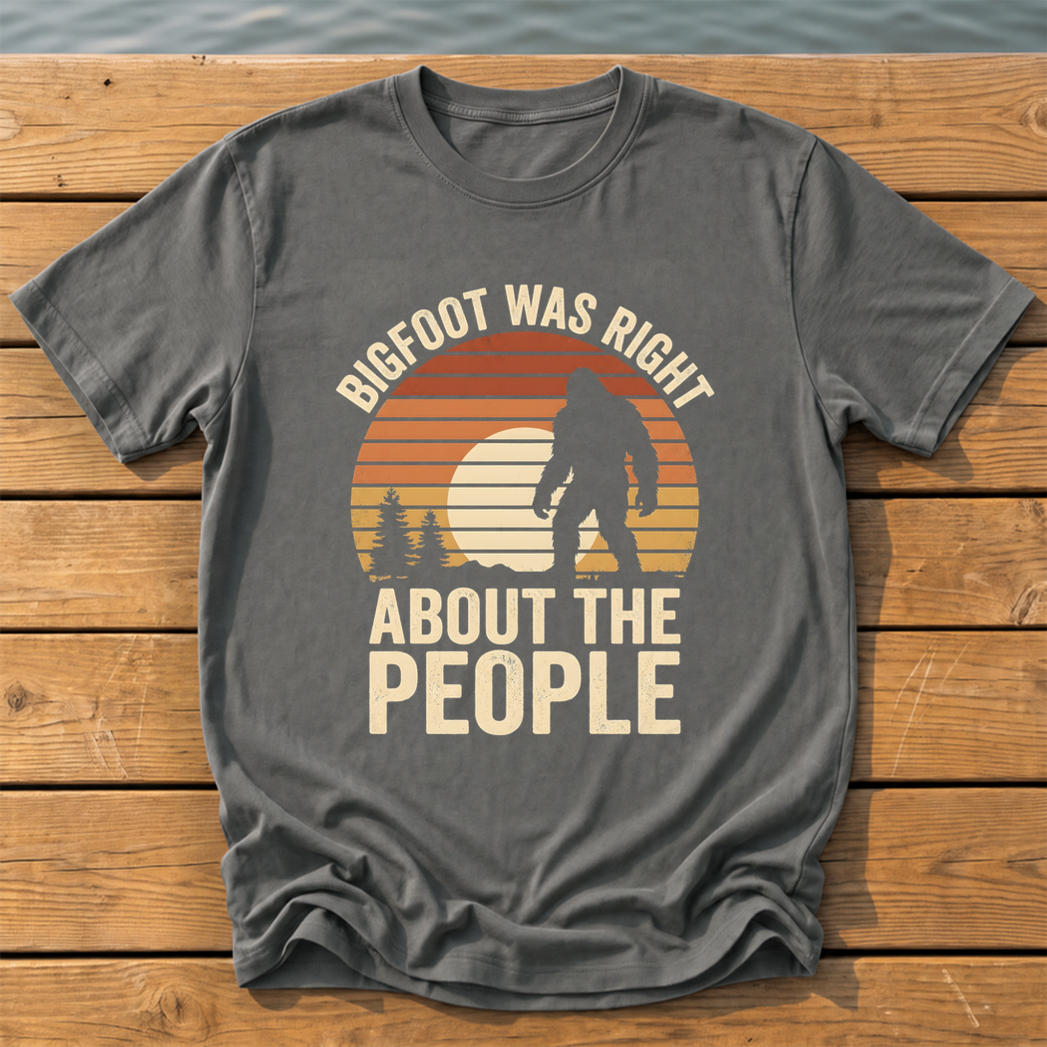 bigfoot was right about the people_sunset slat silhouette T-Shirt — Pepper