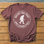 Bigfoot Was Right (Avoiding People) T-Shirt — Brick